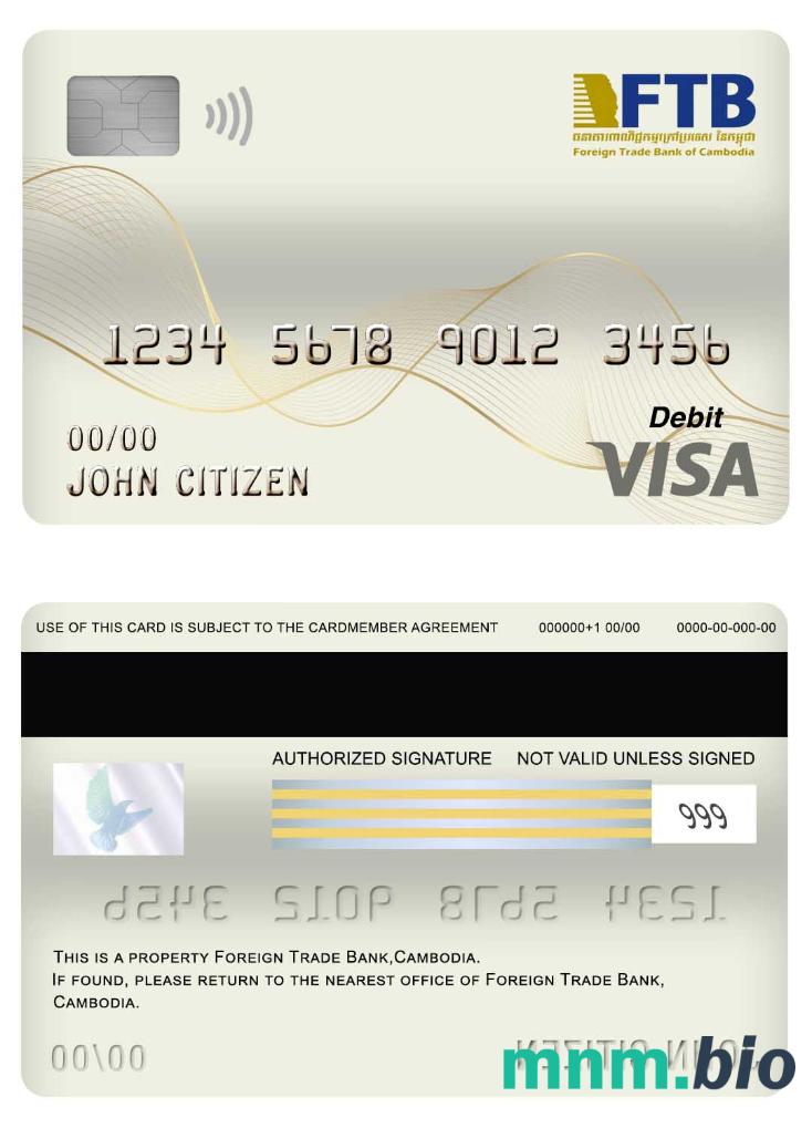 Cambodia Foreign Trade bank visa debet karta przykład w formacie PSD